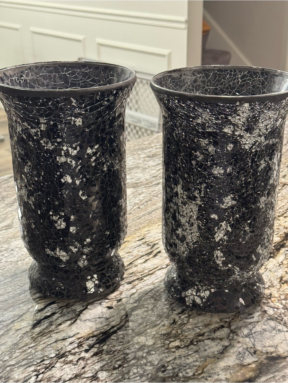 Black and Silver Mosaic Glass Accent Vase - Unbranded